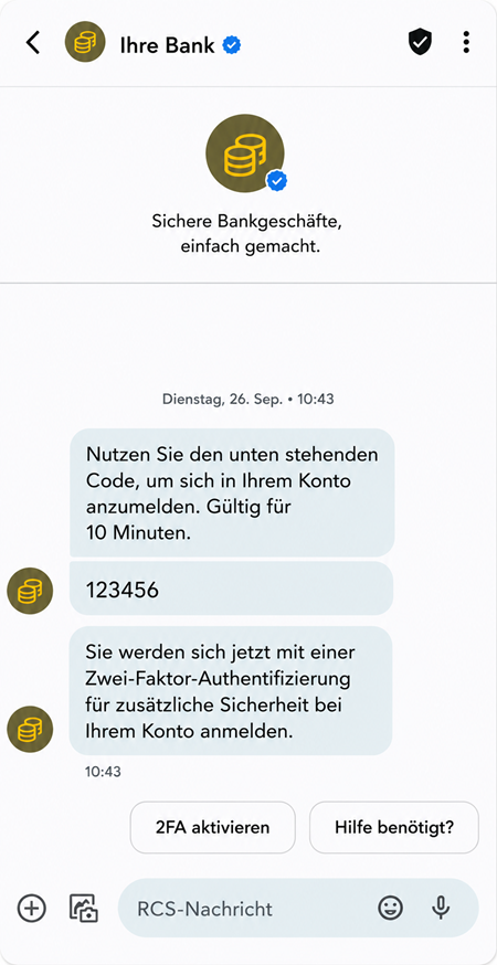 RCS Messaging für sichere OTP-Anmeldung und 2FA Authentifizierung